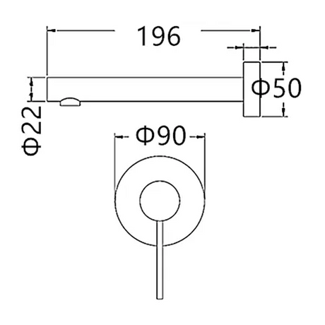 ROUL Wall Mixer With Spout - Black & Rose Gold Technical Drawing