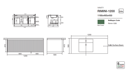 RIMINI Wall-Hung Vanity 1200mm Drawing