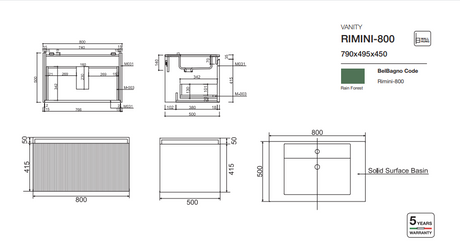 RIMINI Wall-Hung Vanity 800mm  drawing