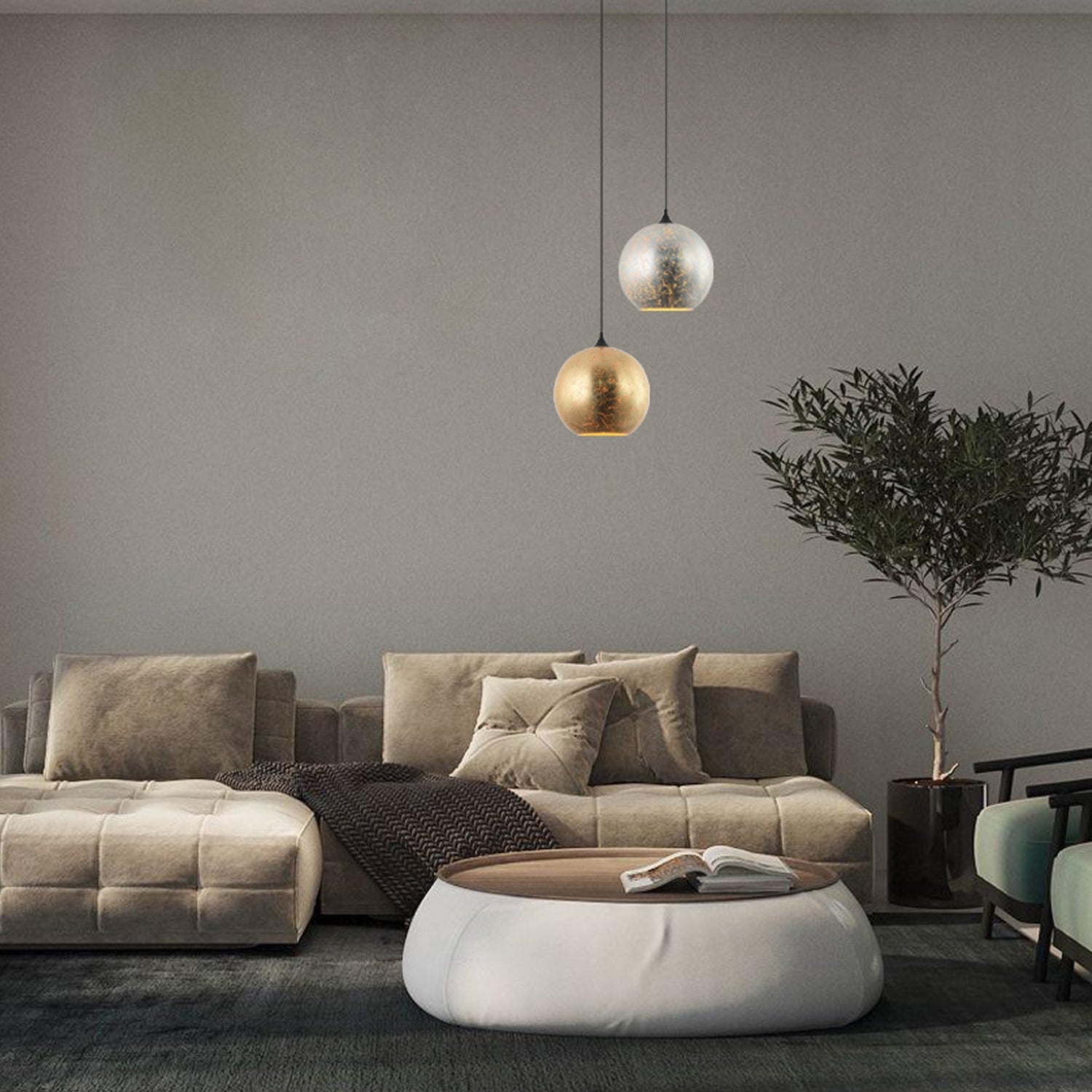 ROCHE: Interior Wine Glass Shape Matt Gold / Chrome Glass Pendant Lights