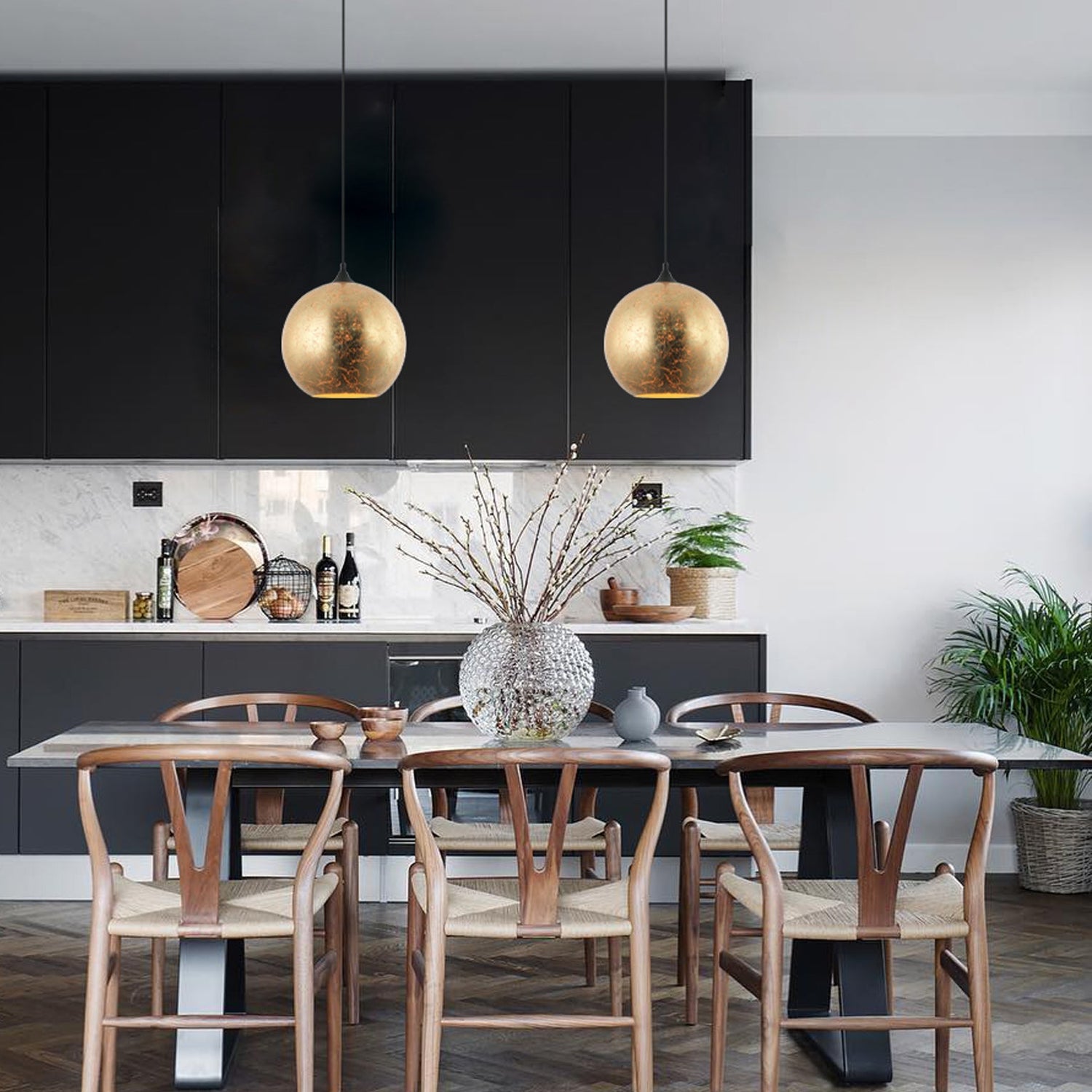 ROCHE: Interior Wine Glass Shape Matt Gold / Chrome Glass Pendant Lights