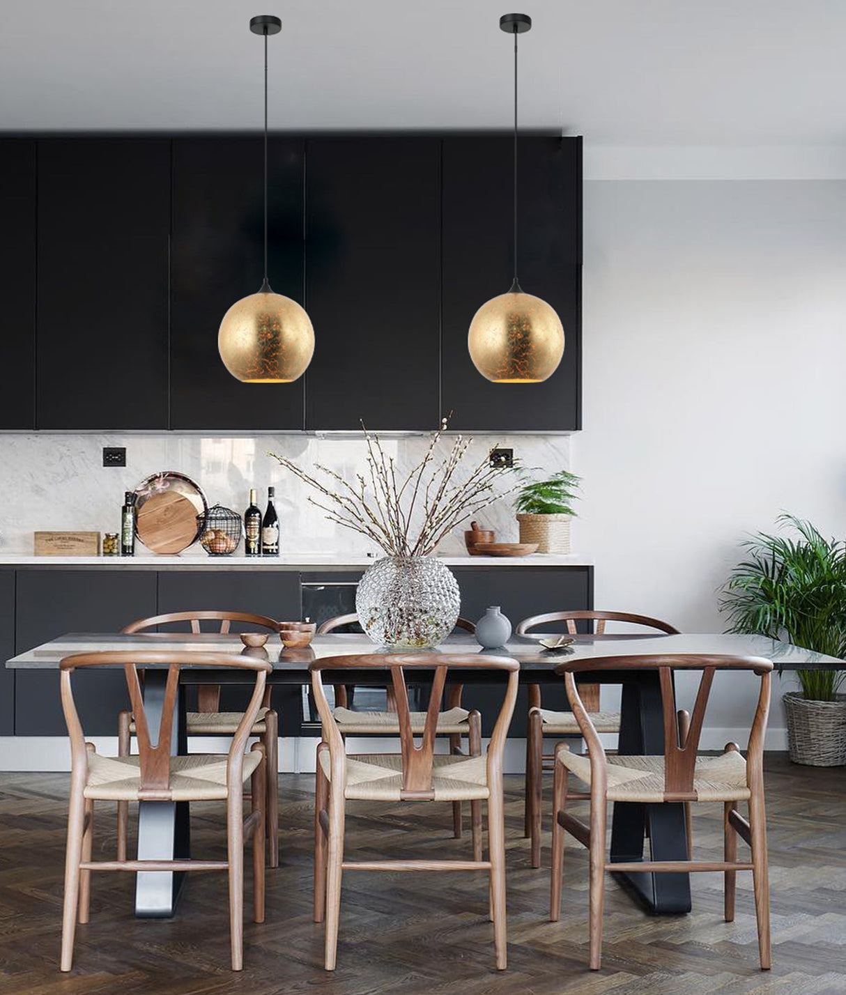 ROCHE: Interior Wine Glass Shape Matt Gold / Chrome Glass Pendant Lights