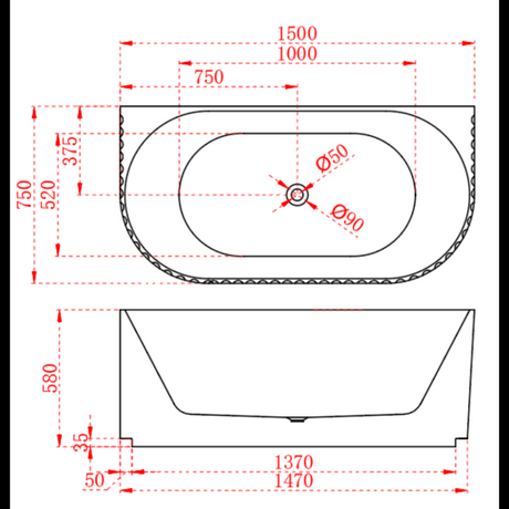 ROMA_Back_To_Wall_Bathtub_1500_drawing