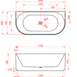 ROMA Back To Wall Bathtub 1700 Drawing