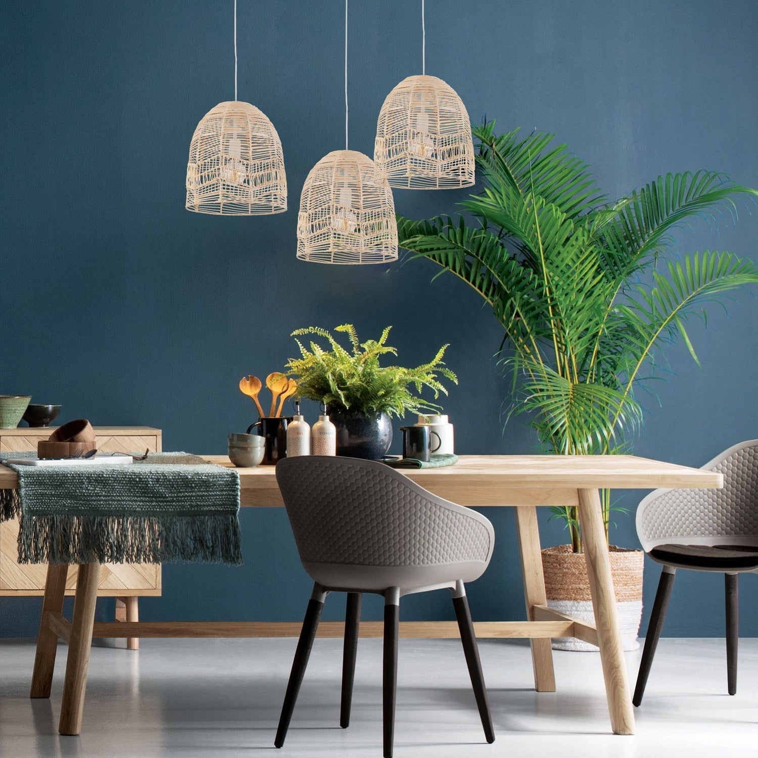 ROTA: Bohemian Interior Natural Rattan Ellipse Pendant Light