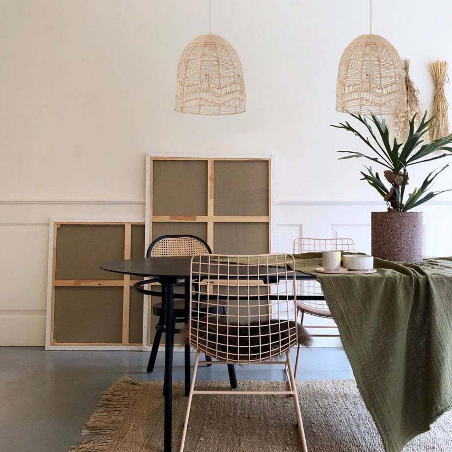 ROTA: Bohemian Interior Natural Rattan Ellipse Pendant Light