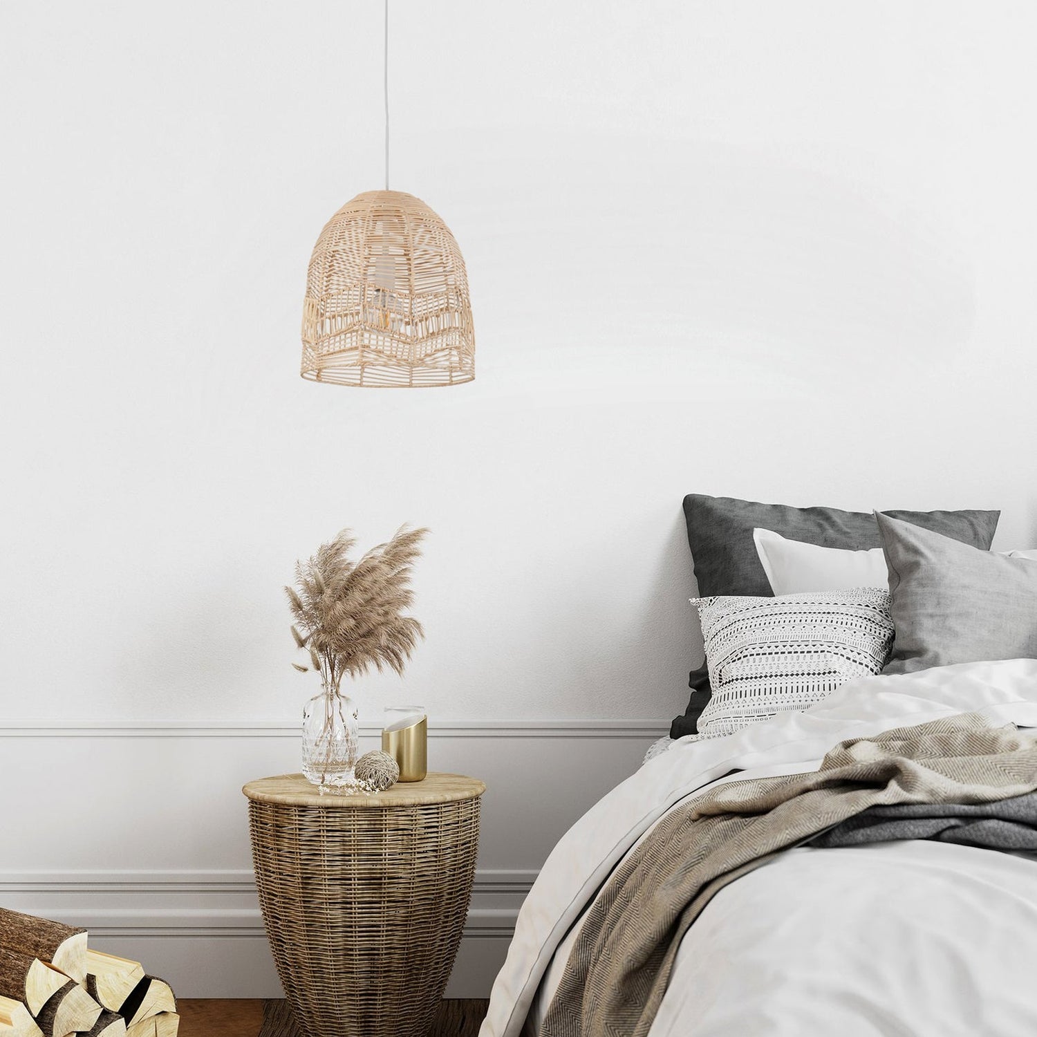 ROTA: Bohemian Interior Natural Rattan Ellipse Pendant Light