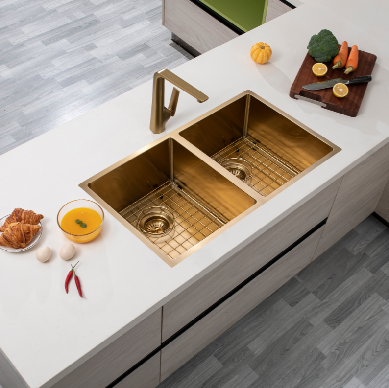 AQU Brushed Brass Kitchen Sink set (820x457x230)