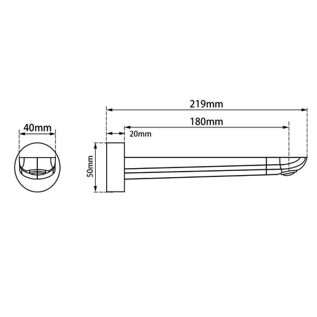 RUSHY Bathtub Basin Wall Spout - Chrome Technical Drawing