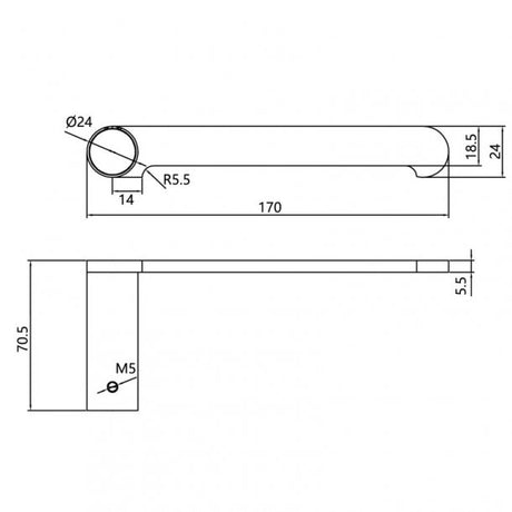 RUSHY Toilet Paper Holder - Brushed Gun Metal Technical Drawing