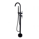 Round Freestanding Bath Mixer With Handheld Shower - Black