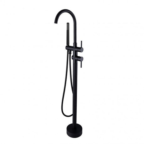Round Freestanding Bath Mixer With Handheld Shower - Black