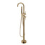 Round Freestanding Bath Mixer With Handheld Shower - Brushed Brass