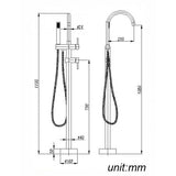 Round Freestanding Bath Mixer With Handheld Shower - Chrome Technical Drawing
