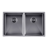 Round Corner Stainless Steel Gun Metal Grey PVD Coating Double Bowl Kitchen Sink (with Bottom Grid) - 770*450*215mm