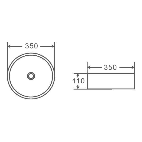 SASSO Counter Top Basin Touchline White (Round: 350x350x110)