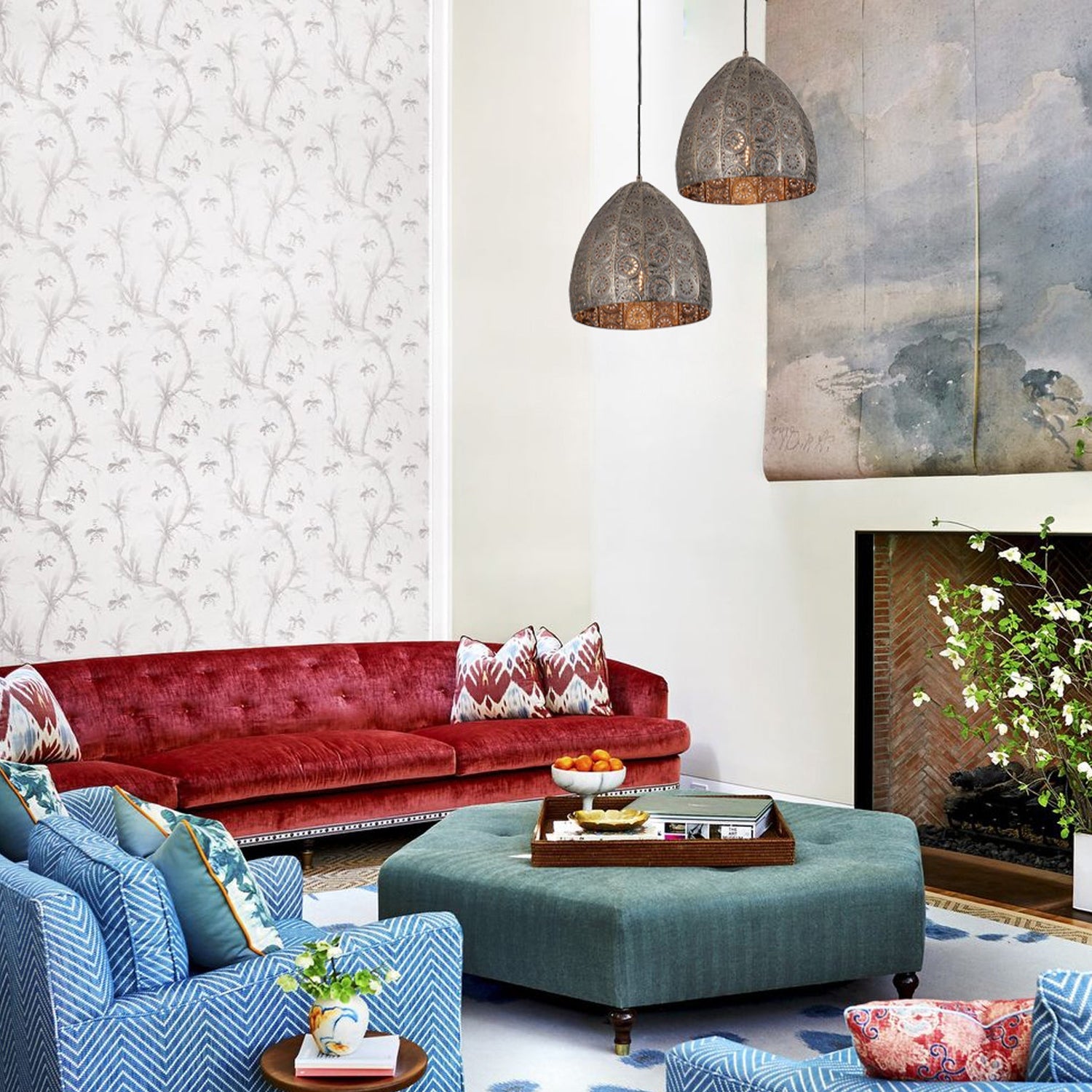 SARI: Bohemian Interior Embossed Ellipse Aged Brass Steel Ombre Pendant Light