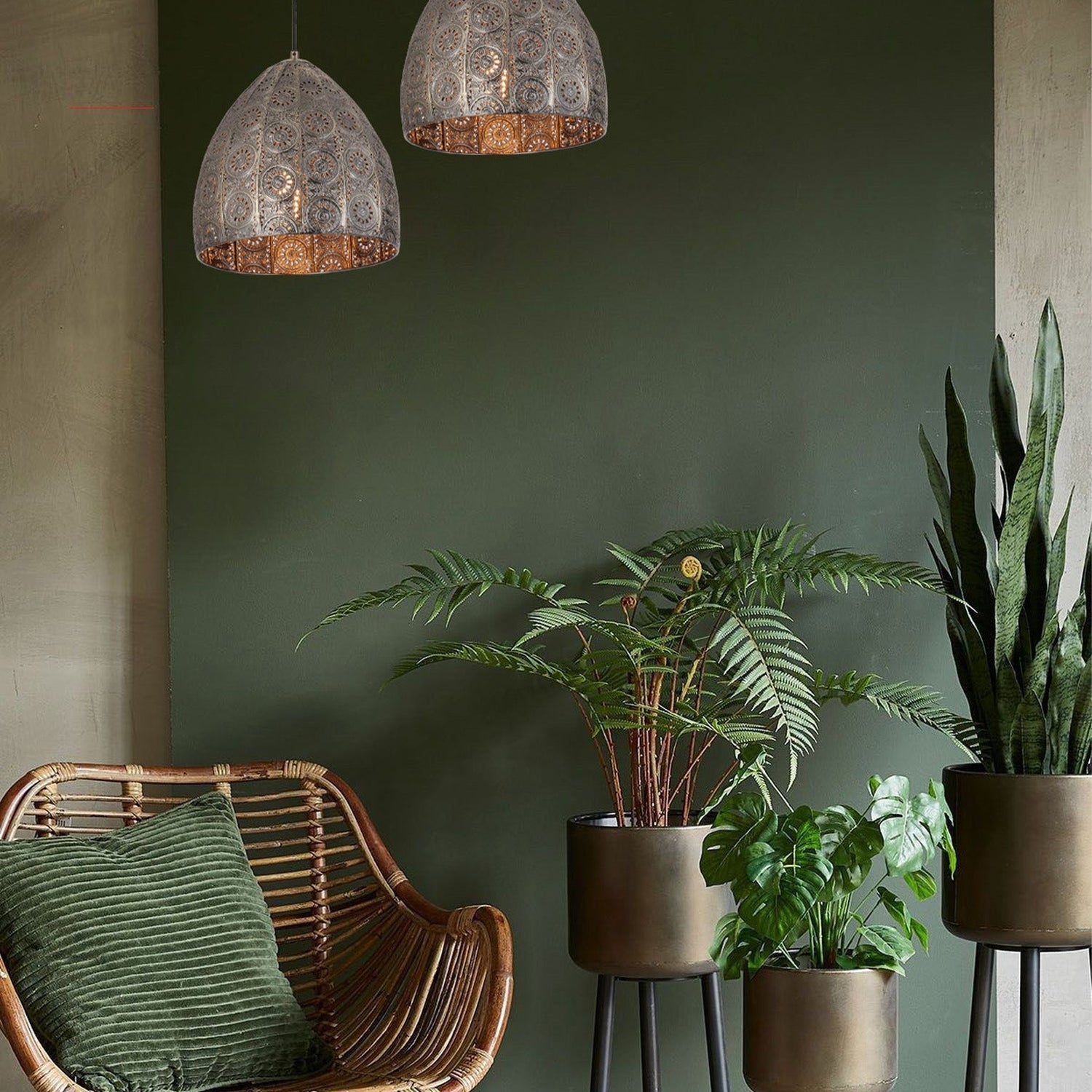 SARI: Bohemian Interior Embossed Ellipse Aged Brass Steel Ombre Pendant Light