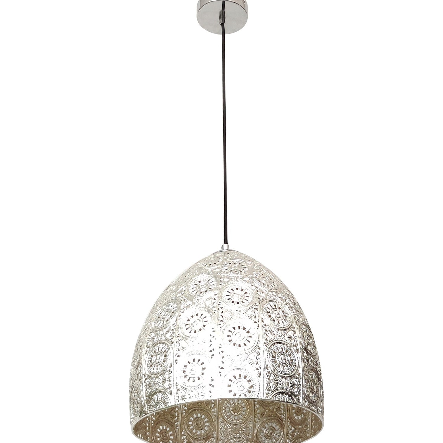SARI: Bohemian Interior Embossed Ellipse Chrome Steel Pendant Light