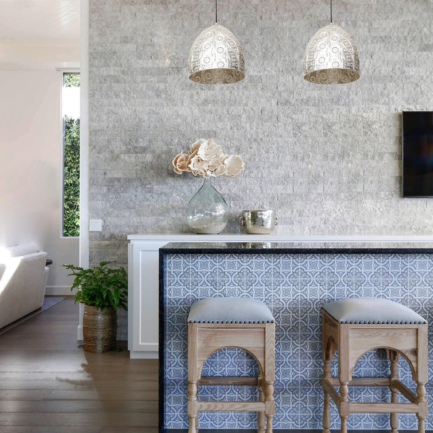 SARI: Bohemian Interior Embossed Ellipse Chrome Steel Pendant Light