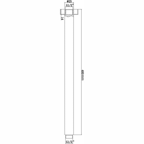 Pentro Round Ceiling Shower Arm 400mm - Brushed Gun Metal Technical Drawing