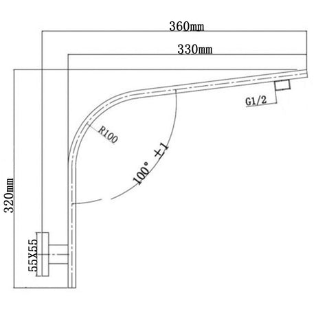 Cavallo Gooseneck Wall Mounted Shower Arm - Brushed Gun Metal Technical Drawing