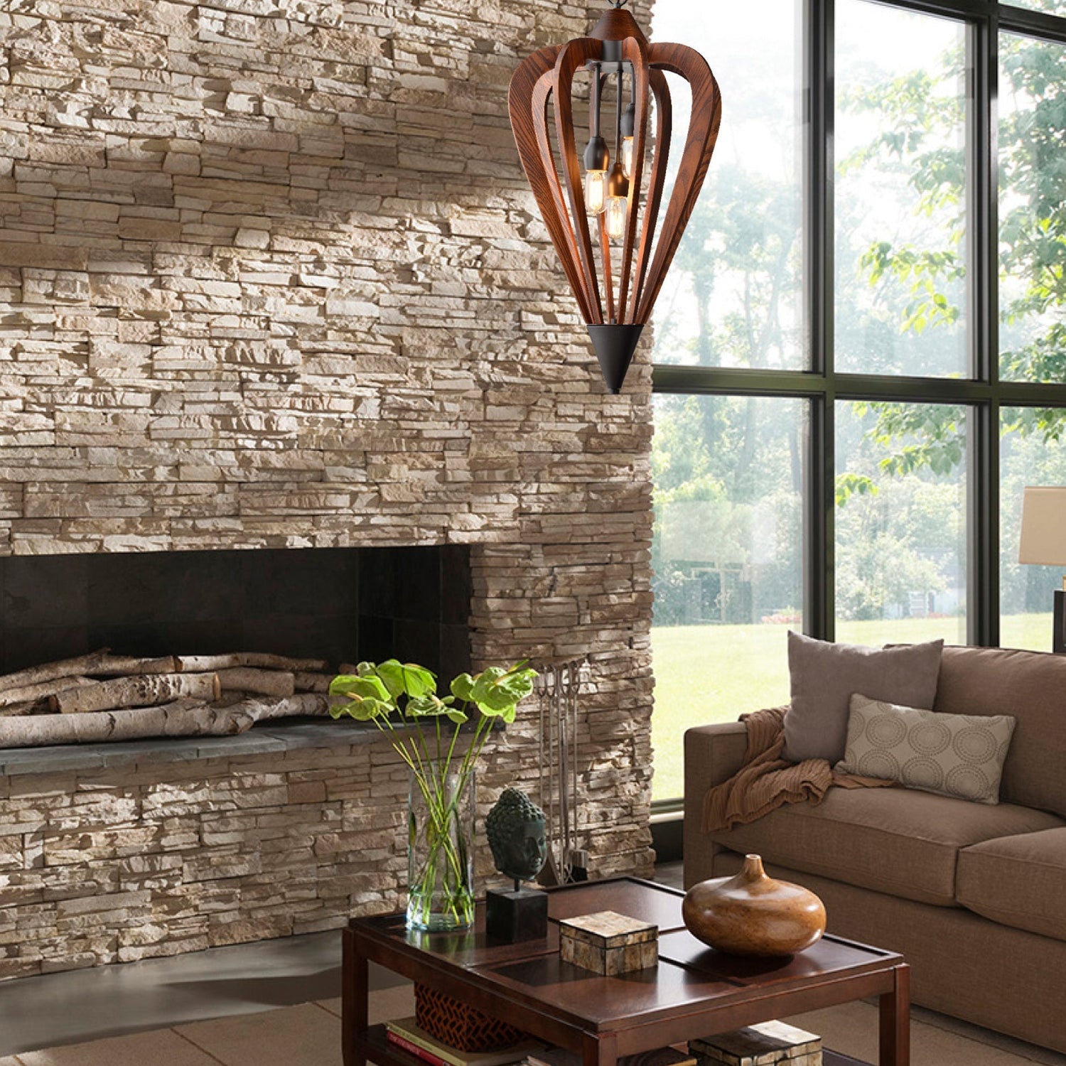 SENORITA: Rustic Medium Tuscan Coffee Cherry / Winter Moss Wood Pendant Lights