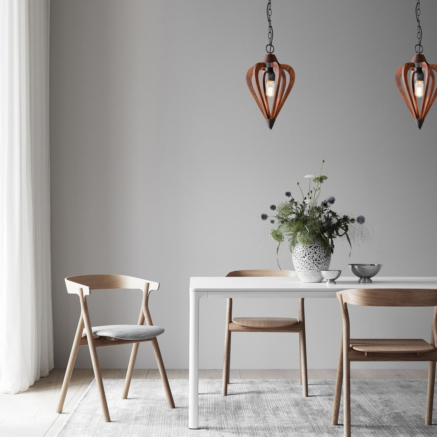 SENORITA: Rustic Small Tuscan Coffee Cherry / Winter Moss Wood Pendant Light