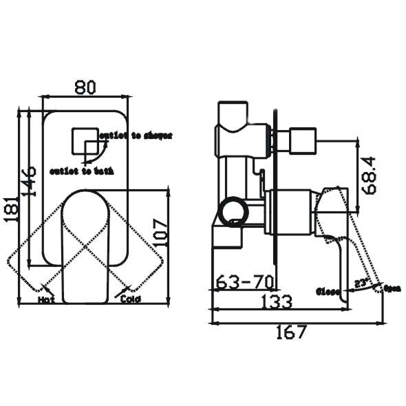 Sleek Wall Mixer With Diverter (Chrome)