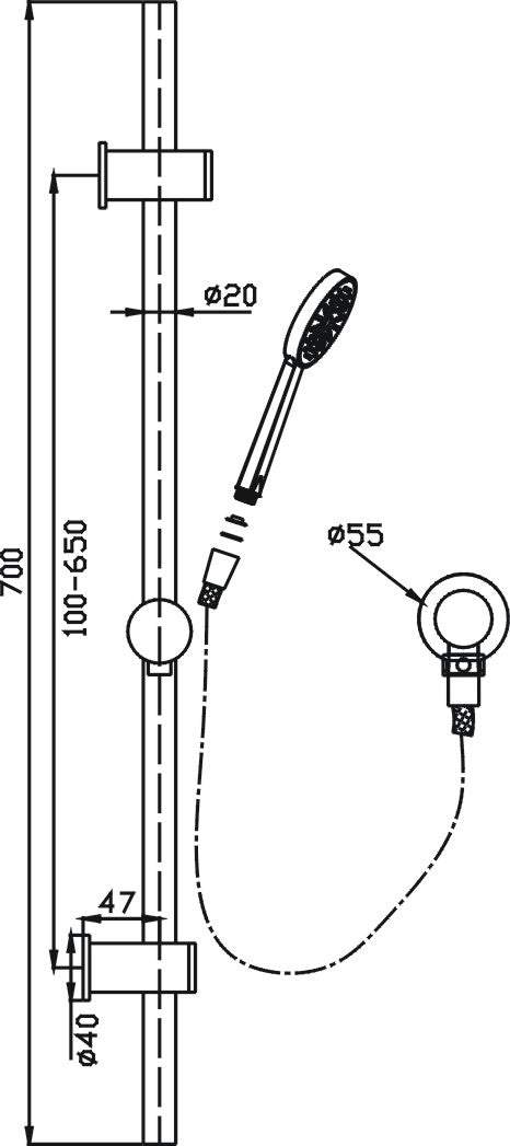 Logan Hand Shower On Rail (Chrome)