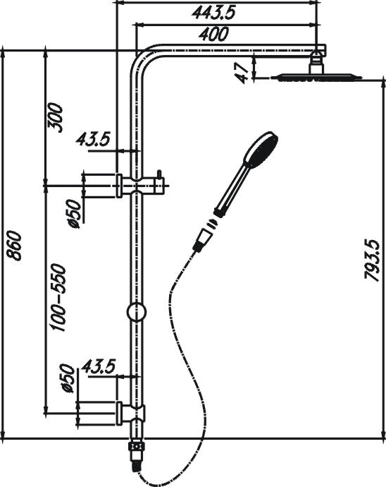 Chris Shower System With Rail (Chrome)
