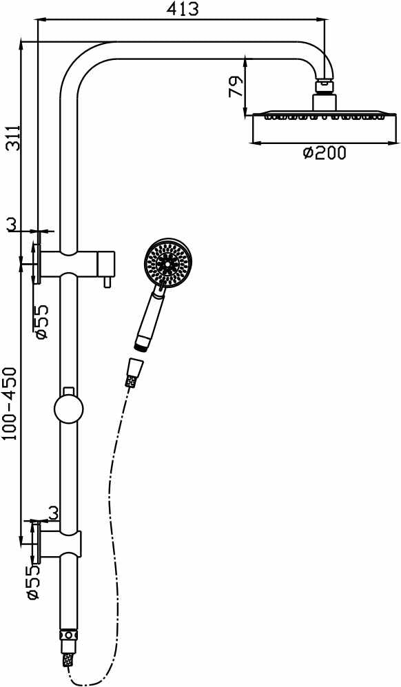 Logan Shower System With Rail (Chrome)