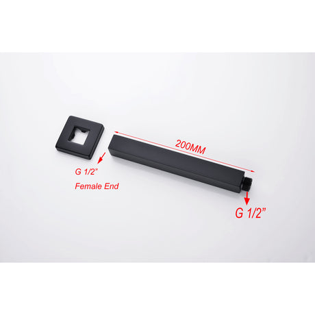 Cavallo Square Ceiling Shower Arm 200mm - Matte Black Technical Drawing