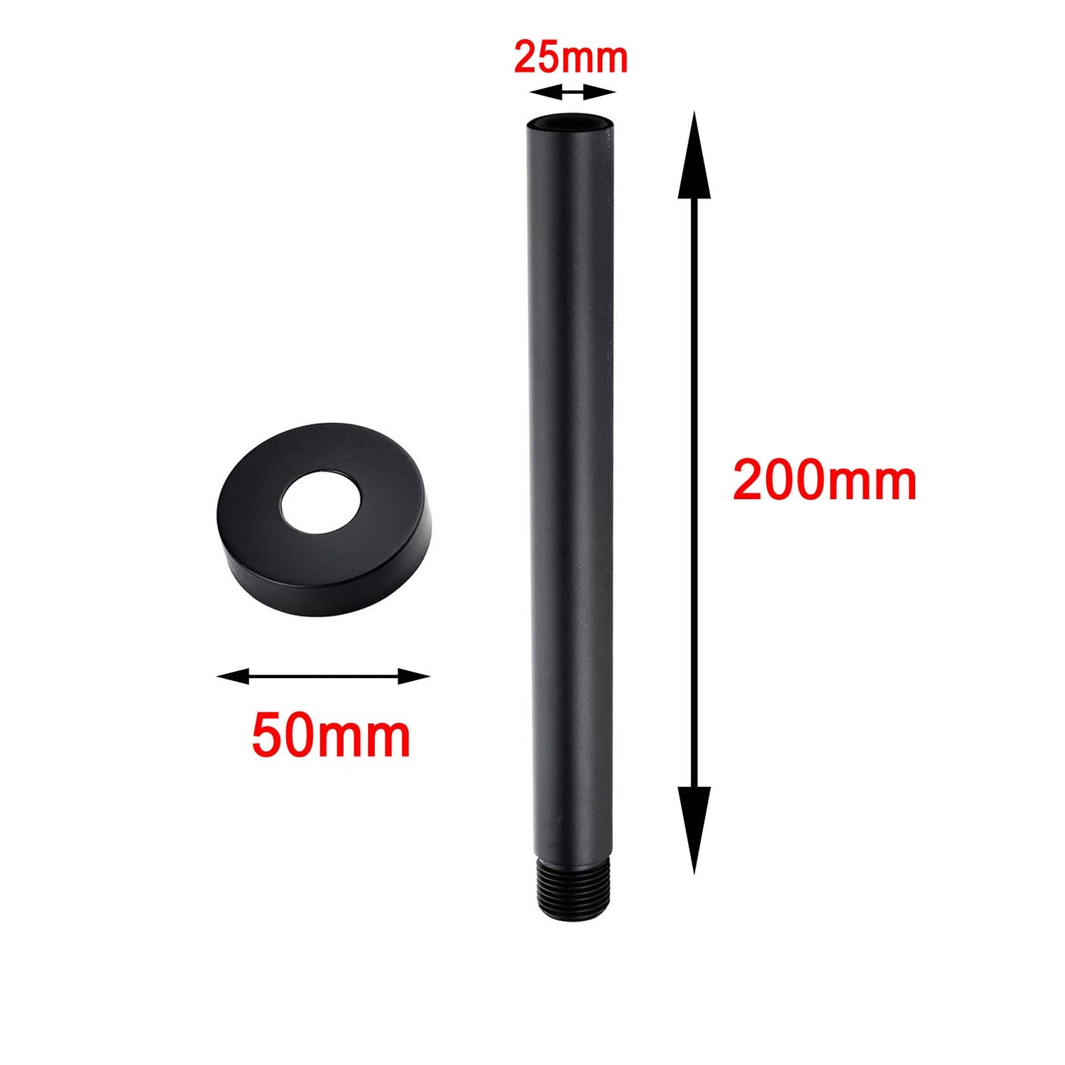 Pentro Round Ceiling Shower Arm 200mm - Matte Black Technical Drawing