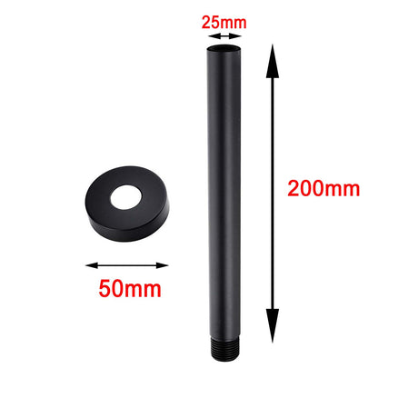 Pentro Round Ceiling Shower Arm 200mm - Matte Black Technical Drawing