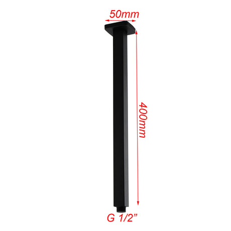 Cavallo Square Ceiling Shower Arm 400mm - Matte Black Technical Drawing