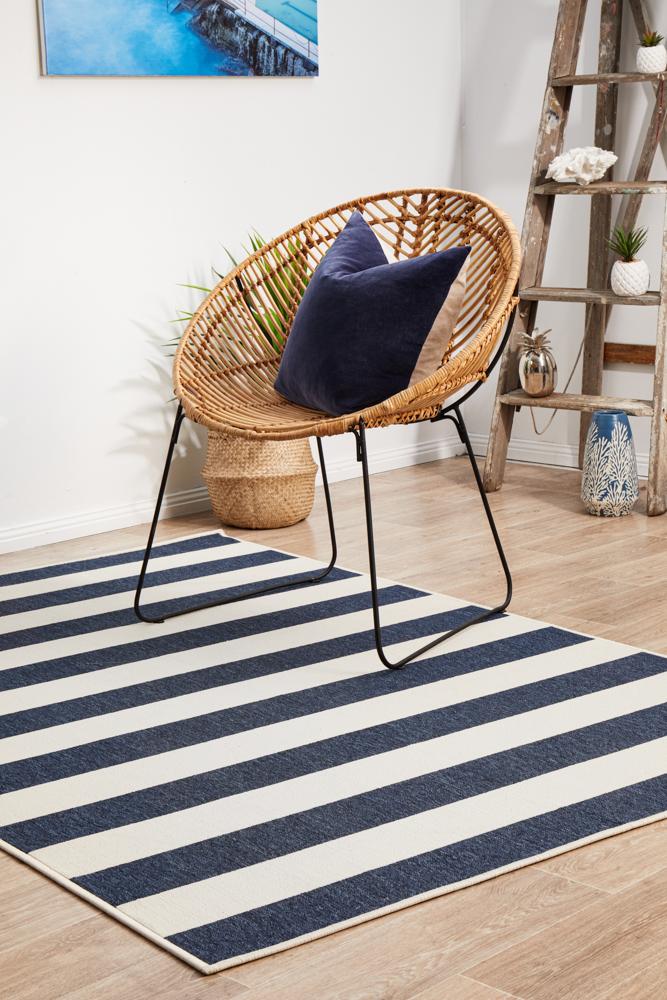 Shore Navy White Outdoor Rug