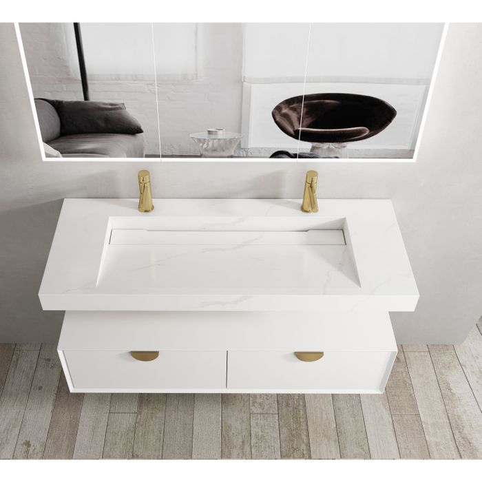 Moonlight Solid Surface Basin with Optional Mixer & Bottle Trap (Rectangle: 1200x460x80)