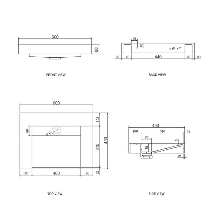 Tiara Wall Hung Vanity and Basin 600mm White