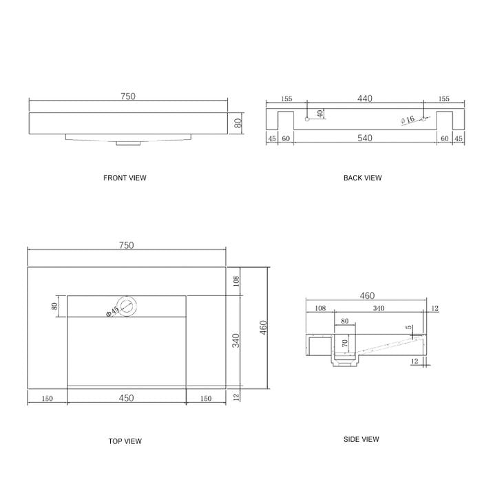 Tiara Wall Hung Vanity and Basin 750mm White