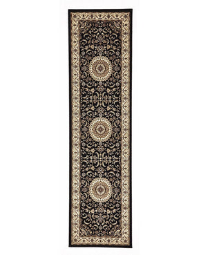 Sydney Medallion Runner Black With Ivory Border Runner Rug