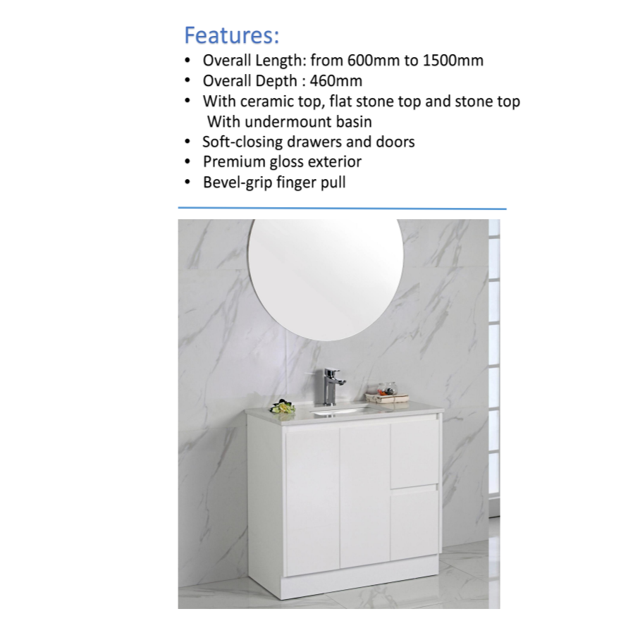 ALICE Freestanding Vanity Gloss White (All Sizes)