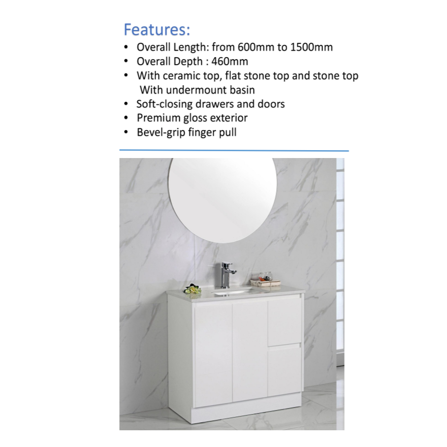 ALICE Freestanding Vanity Gloss White (All Sizes)