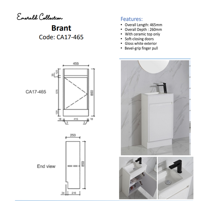 BRANT Mini Freestanding Vanity Gloss White