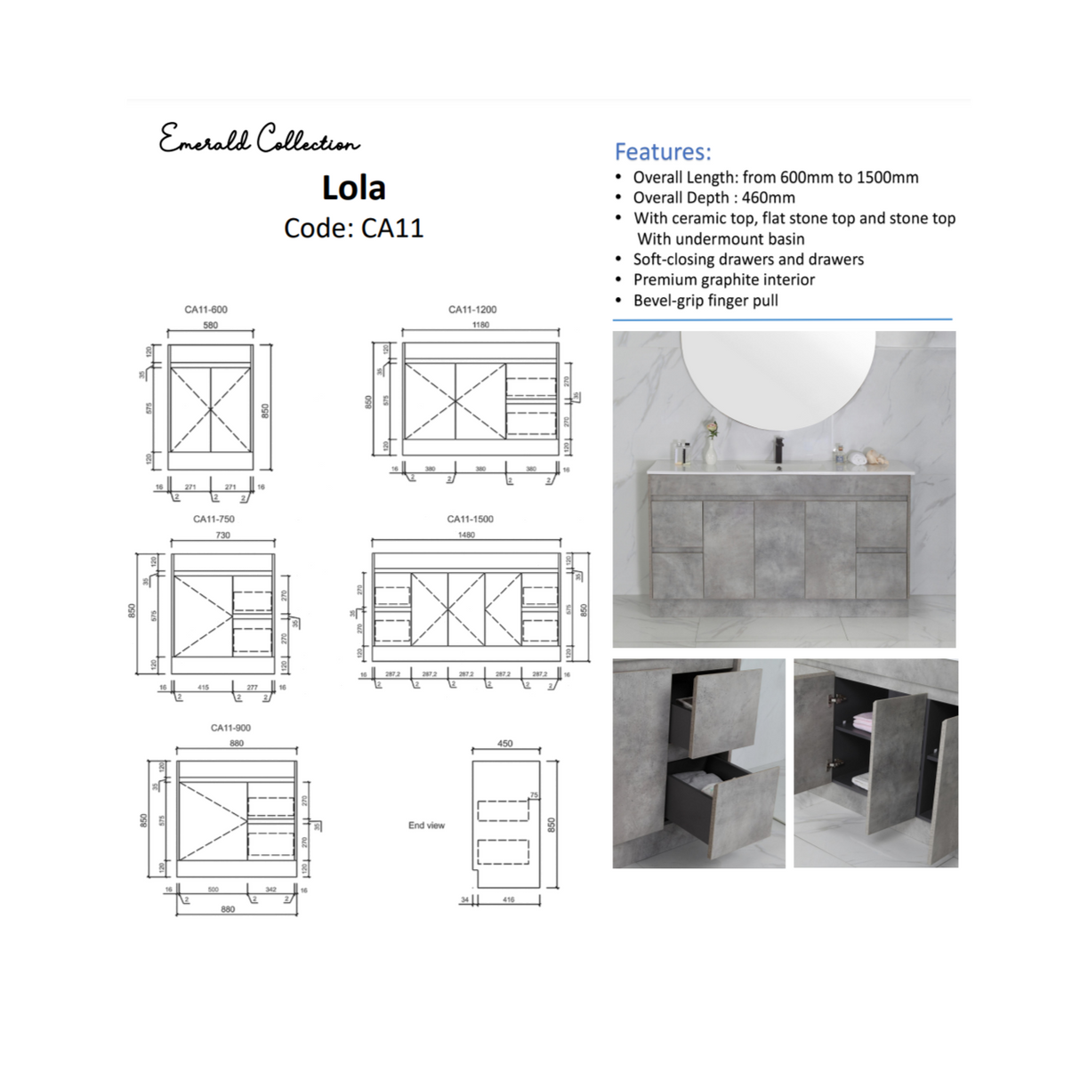 LOLA Freestanding Vanity Grey (All Sizes)