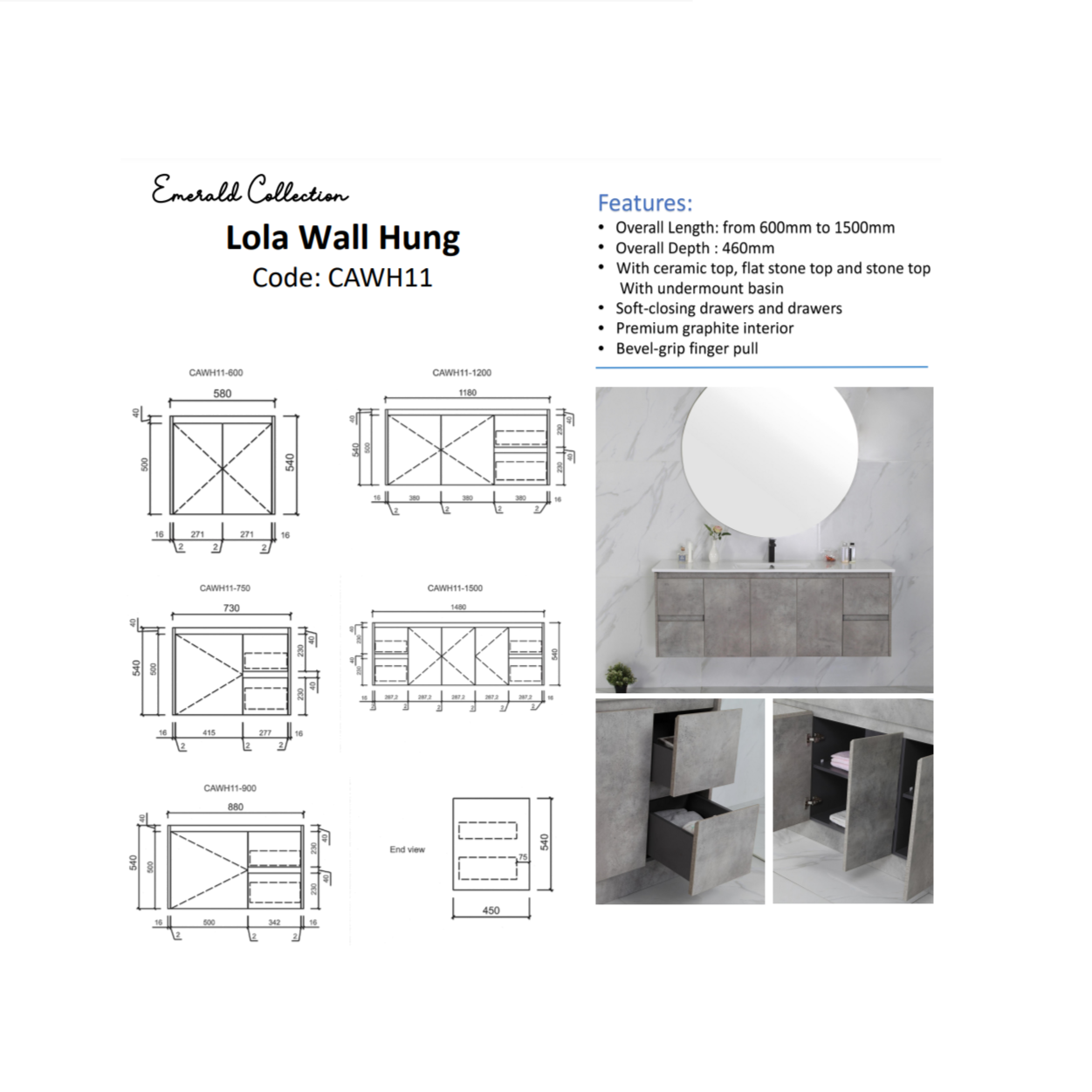 LOLA Wall Hung Vanity Grey (All Size)