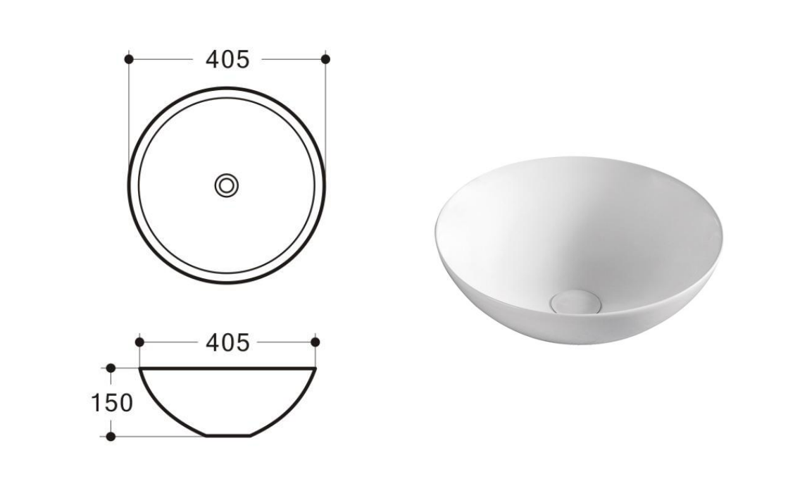 Aulic Argyle White Ceramic Basin (Round: 405x405x145)