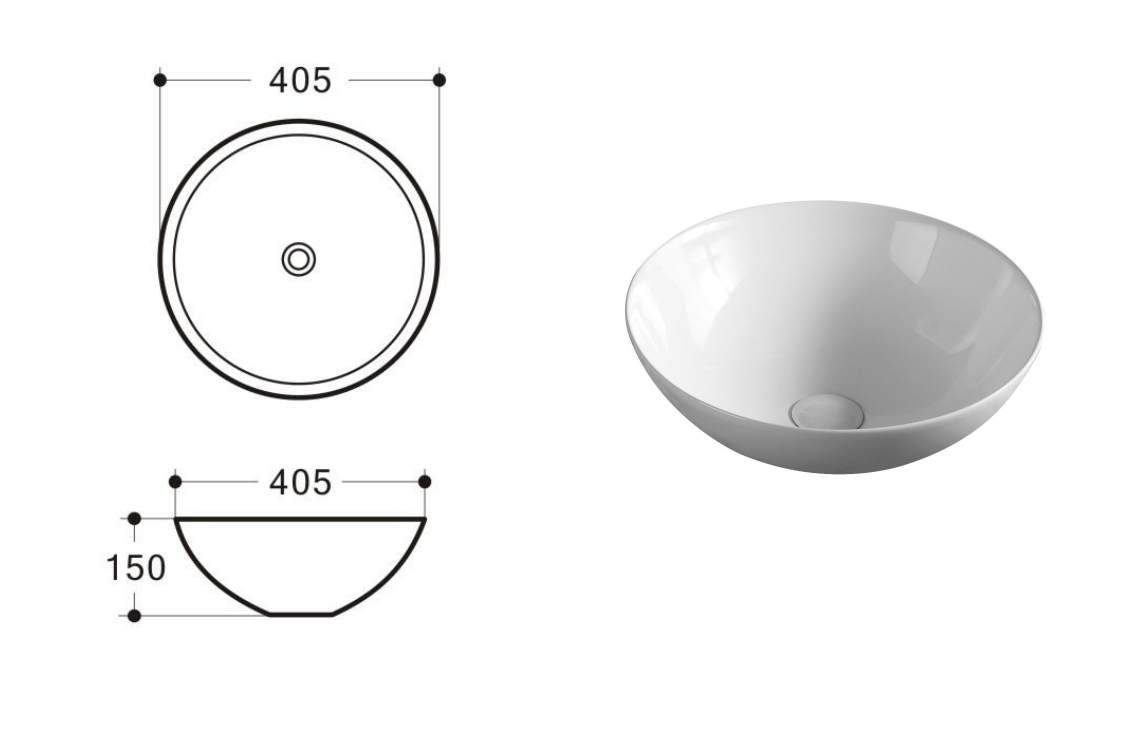 Aulic Argyle White Ceramic Basin (Round: 405x405x145)