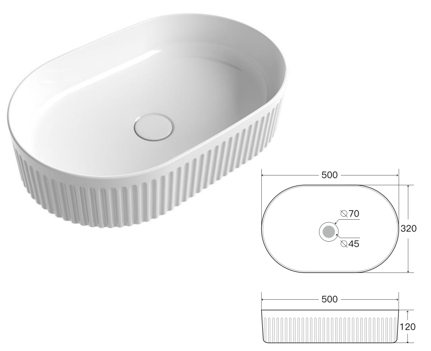 Aulic CADEL Ceramic Basin (Oval: 500x320x120)