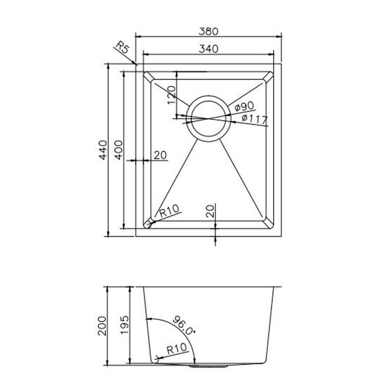 Single Bowl Handmade 304 Stainless Steel Sink 380x440mm